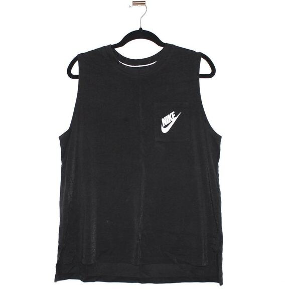Nike Black Logo Muscle Tee Tank Top w Pocket Large - Picture 1 of 3